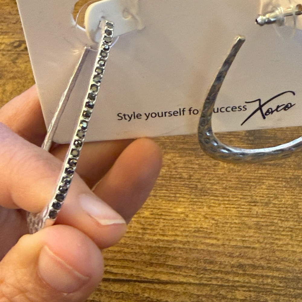 Park Lane Silver Textured Teardrop Hoop Earrings - Picture 3 of 4